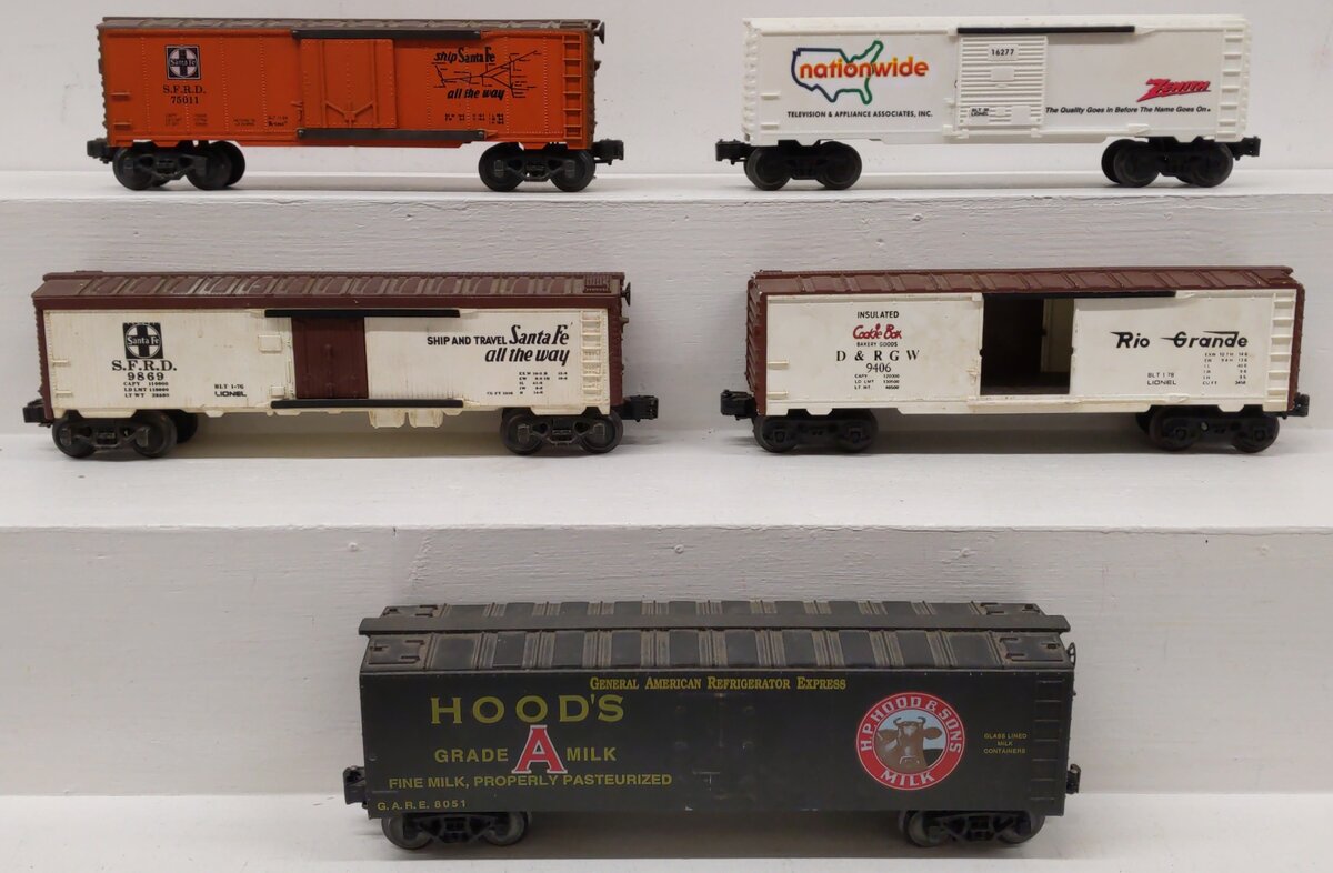 Lionel & Other O Scale Assorted Boxcars: #9869, #16277, #75011, #9406, #8051 [5] VG
