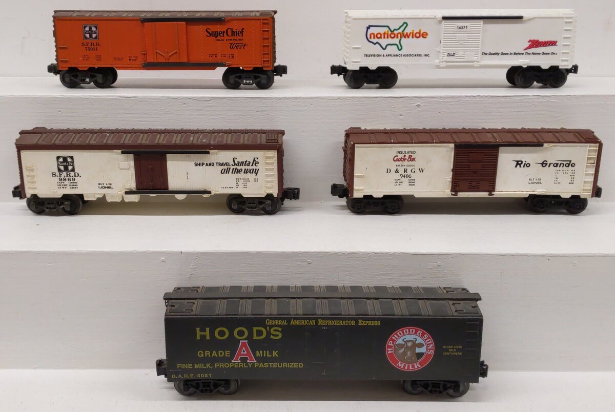 Lionel & Other O Scale Assorted Boxcars: #9869, #16277, #75011, #9406, #8051 [5] VG