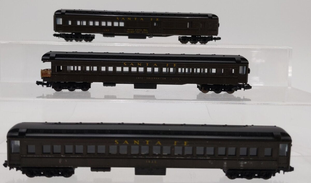 AHM N Scale Santa Fe Combine, Observation, & Coach Car #3275/1481/1835 [3] EX/Box