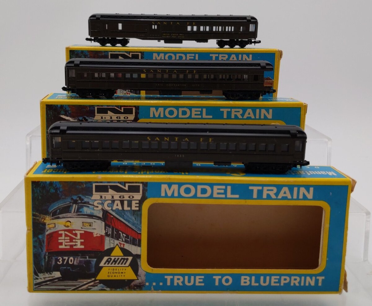 AHM N Scale Santa Fe Combine, Observation, & Coach Car #3275/1481/1835 [3] EX/Box