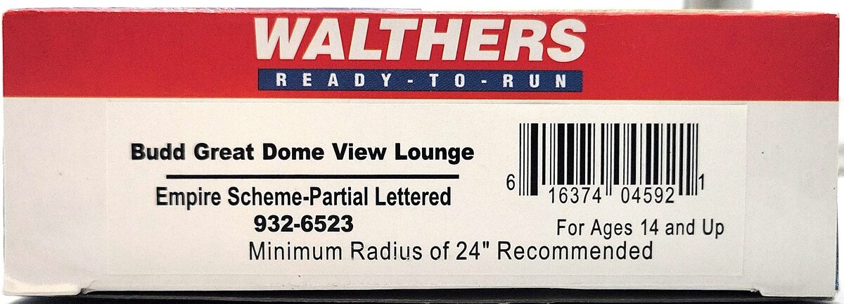 Walthers 932-6523 HO Empire Builder Budd Great Dome View Lounge Car LN/Box