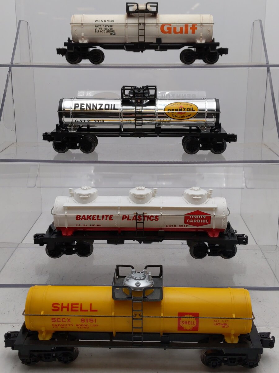 Lionel O Gauge Assorted Tank Cars: 6-9151, 6-9327, 6-9354, 6-9150 [4] VG