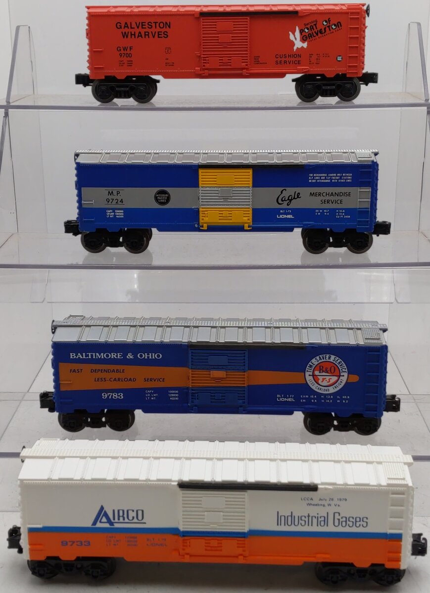 Lionel O Gauge Assorted Freight Cars: 6-16284, 6-9724, 6-9783, 6-9733 [4] EX