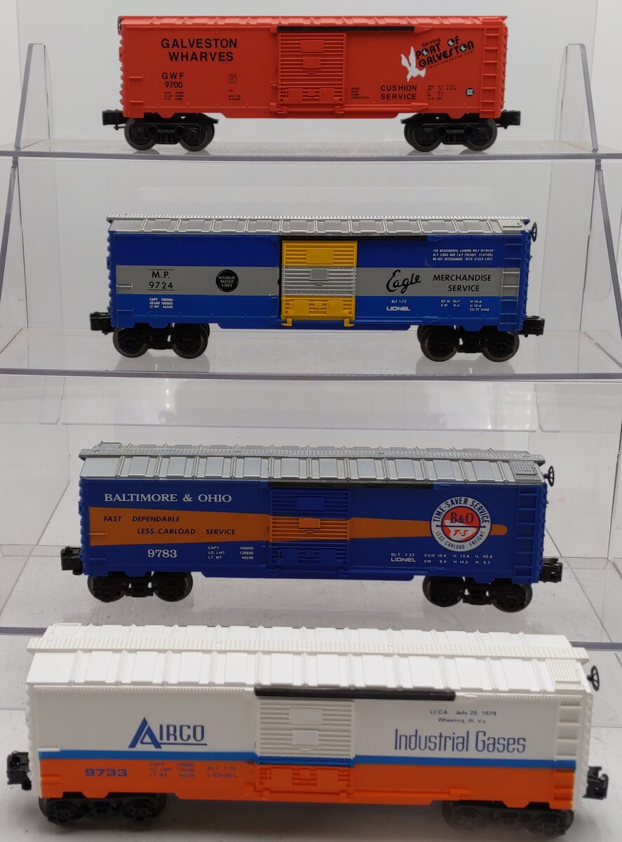 Lionel O Gauge Assorted Freight Cars: 6-16284, 6-9724, 6-9783, 6-9733 [4] EX