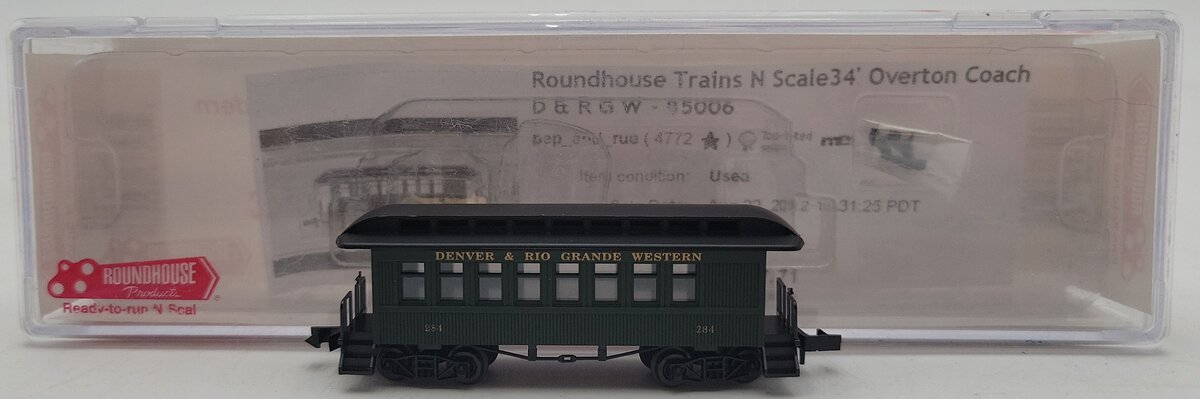 Roundhouse 85006 N 34' D&RGW Overton Coach #284 LN/Box