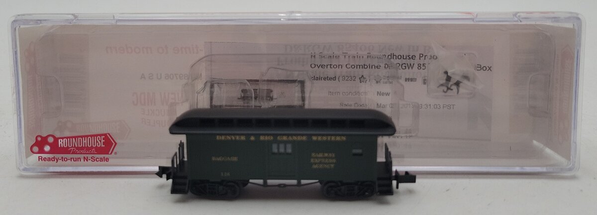 Roundhouse 85208 N Scale DRG&W 34' Overton Combine Car #128 LN/Box