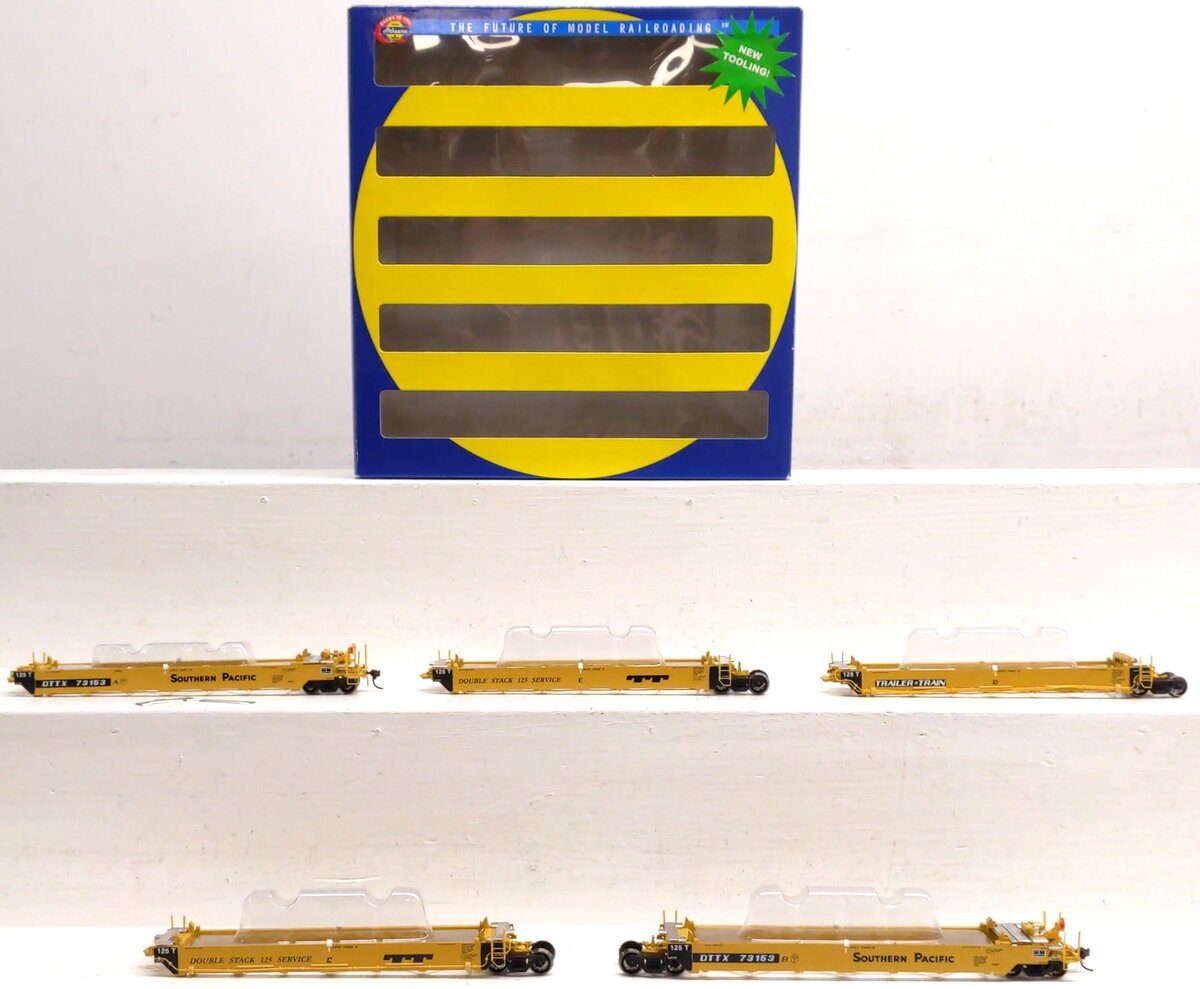 Athearn 95032 HO Scale TT/SP Early Maxi I Well Car #73153 5 Car Pack EX/Box