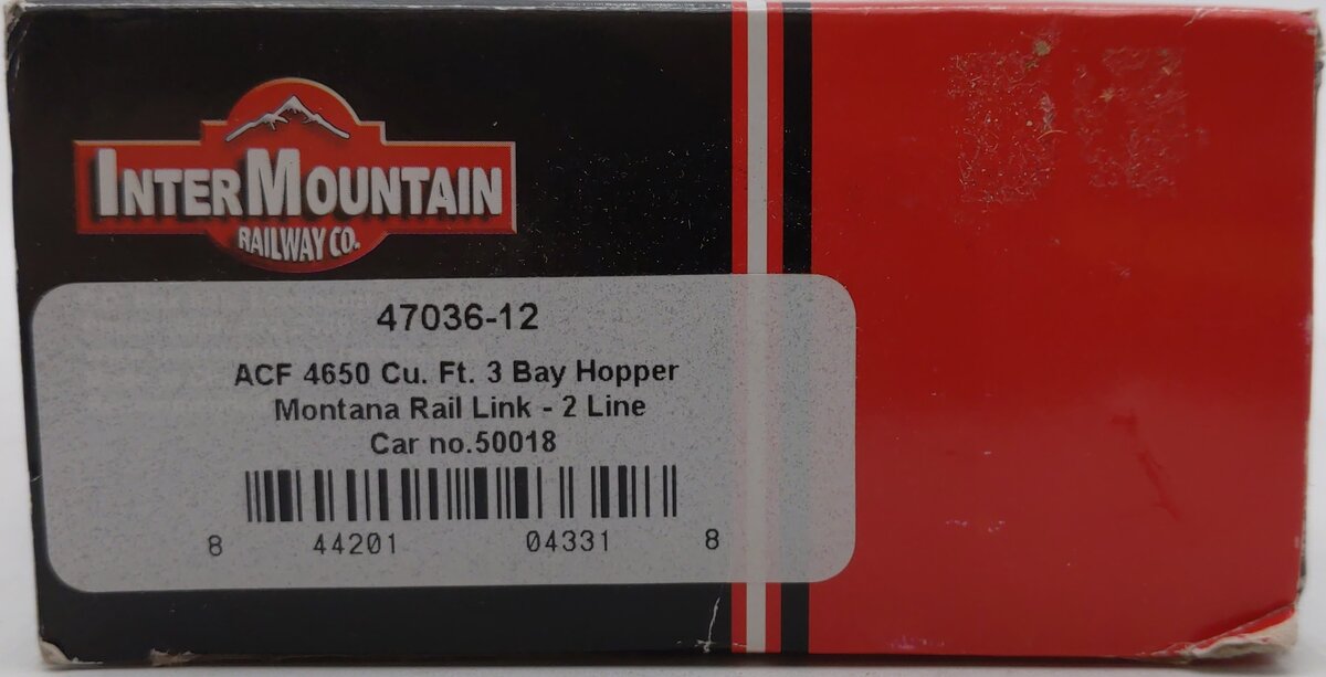 InterMountain 47036-12 HO Montana Rail Link ACF 3-Bay Hopper #50018 EX/Box