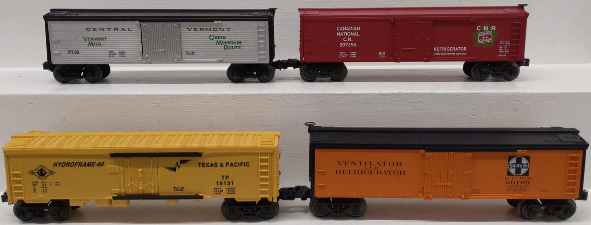 Lionel O Gauge Assorted Reefer Cars: 6-16131, 6-5716, 6-26169, 6-26178 [4] EX