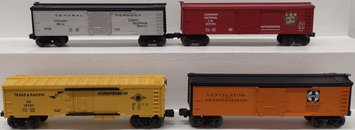 Lionel O Gauge Assorted Reefer Cars: 6-16131, 6-5716, 6-26169, 6-26178 [4] EX