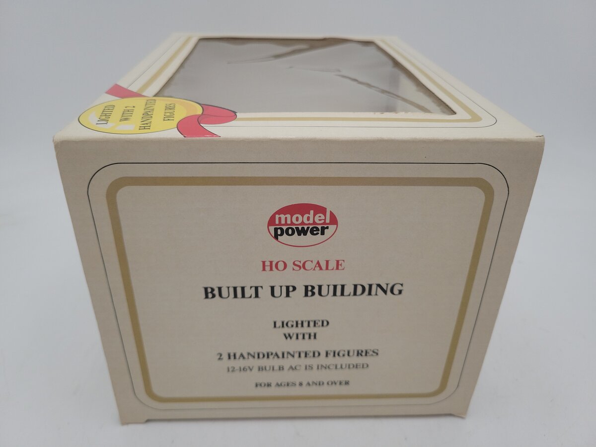 Model Power 579 HO Scale Built-up Urban Renewal Building Lighted W/4 Figures EX/Box
