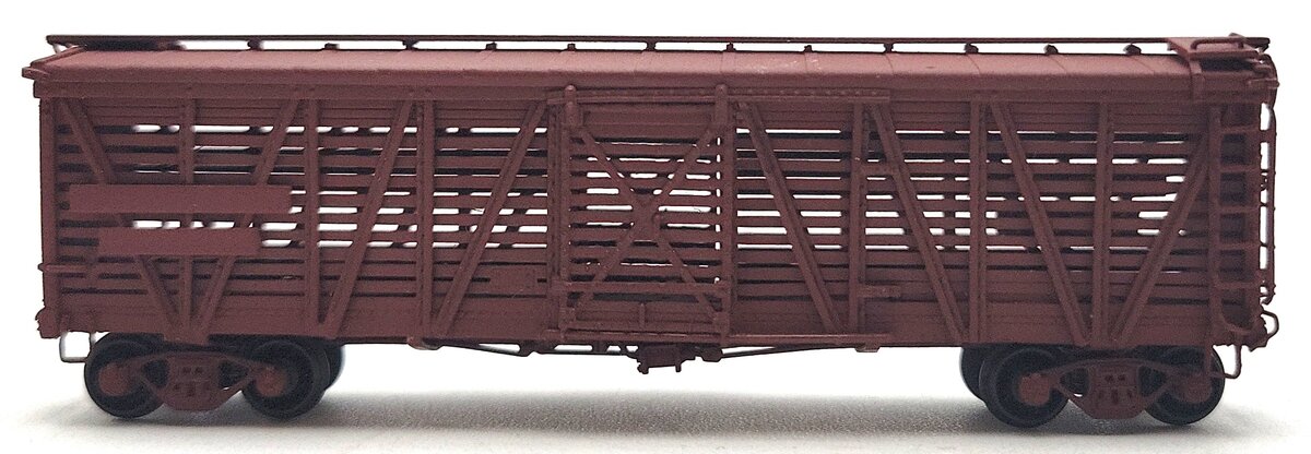 Pecos River Brass N Scale Brass Unlettered Stock Car w/ Decals EX/Box
