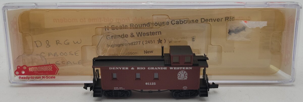 Roundhouse 85806 N Scale Denver & Rio Grande 3-Window Open End Caboose #01125 LN/Box