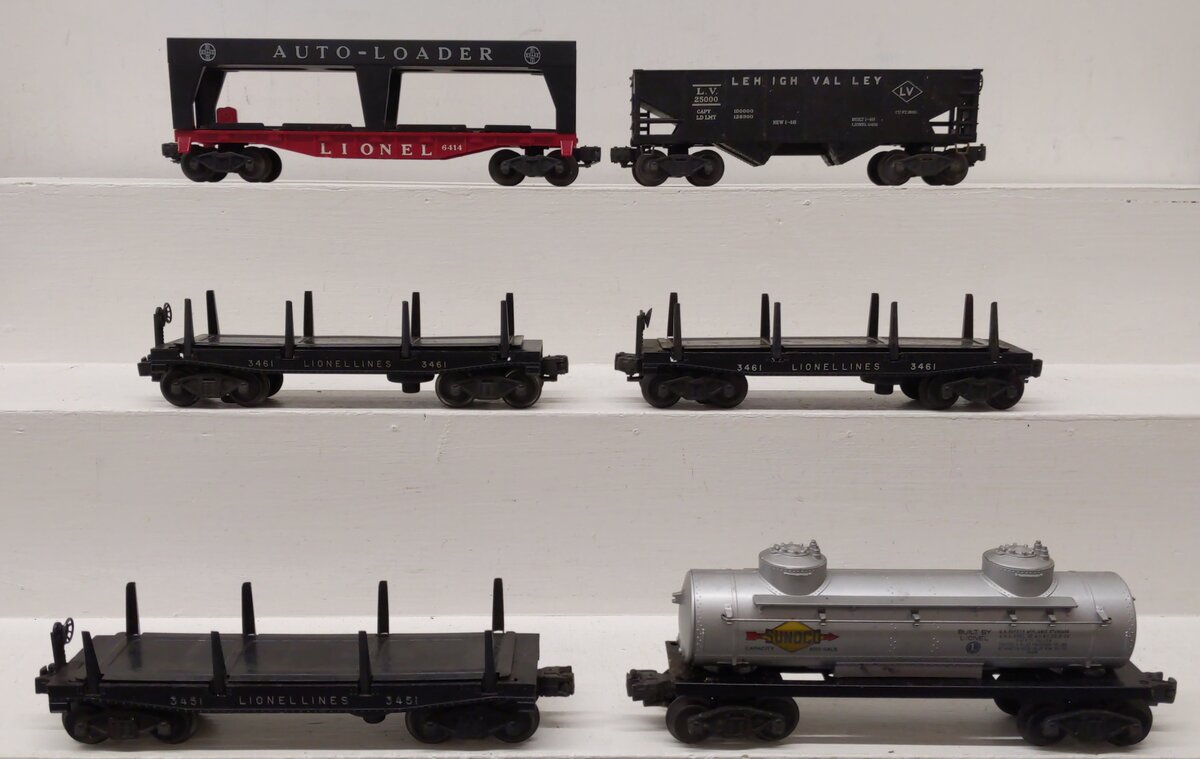 Lionel Vintage O Freight Cars: 3451, 3461, 3461X, 6414, 6456, 6465 [6] EX