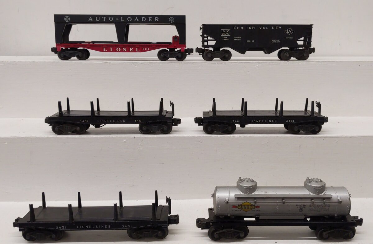 Lionel Vintage O Freight Cars: 3451, 3461, 3461X, 6414, 6456, 6465 [6] EX