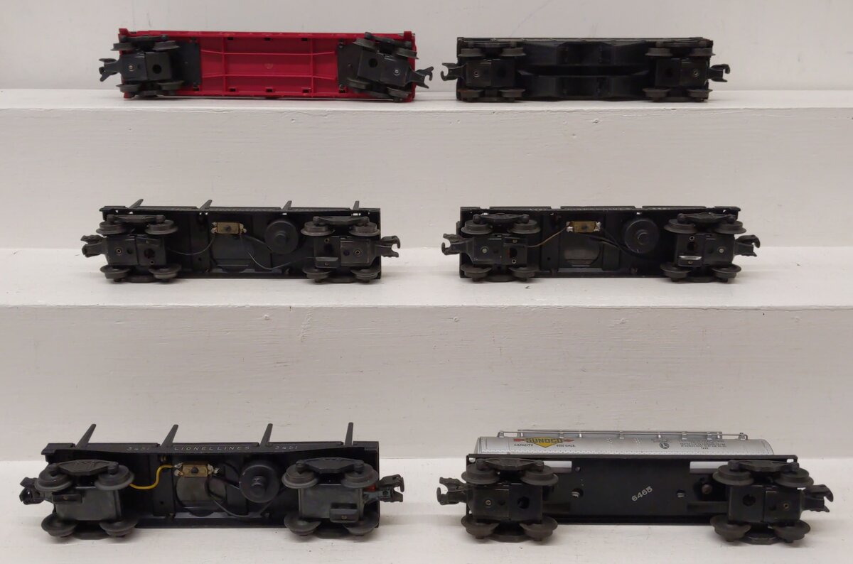 Lionel Vintage O Freight Cars: 3451, 3461, 3461X, 6414, 6456, 6465 [6] EX