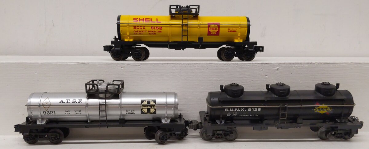 Lionel O Gauge Assorted Gas Tank Cars: #9321,#9138, & #9152 [3] EX