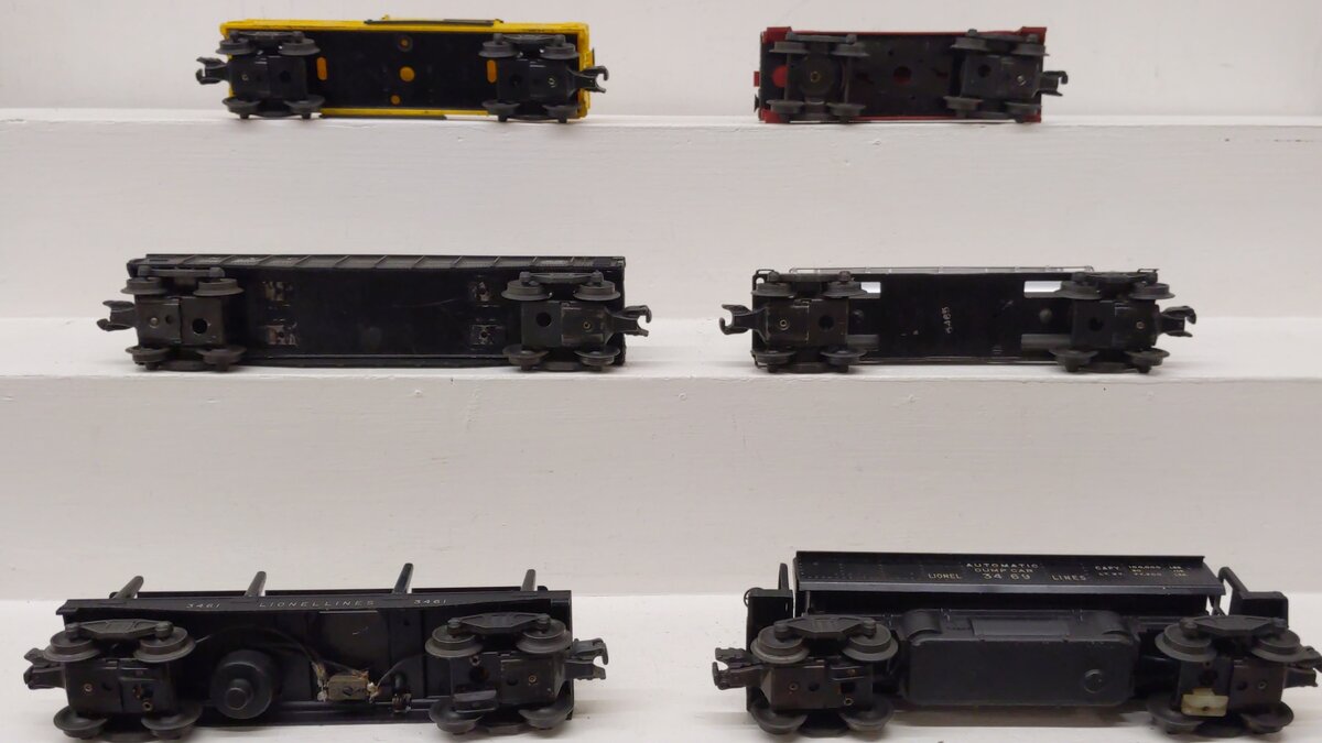Lionel Vintage O Freight Cars: 3461, 3469X, 6465, 6656, 6462, 6257 [6] VG