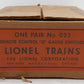 Lionel O22 Vintage O Left-Hand & Right-Hand Remote Control Switches (Pair of 2) VG/Box