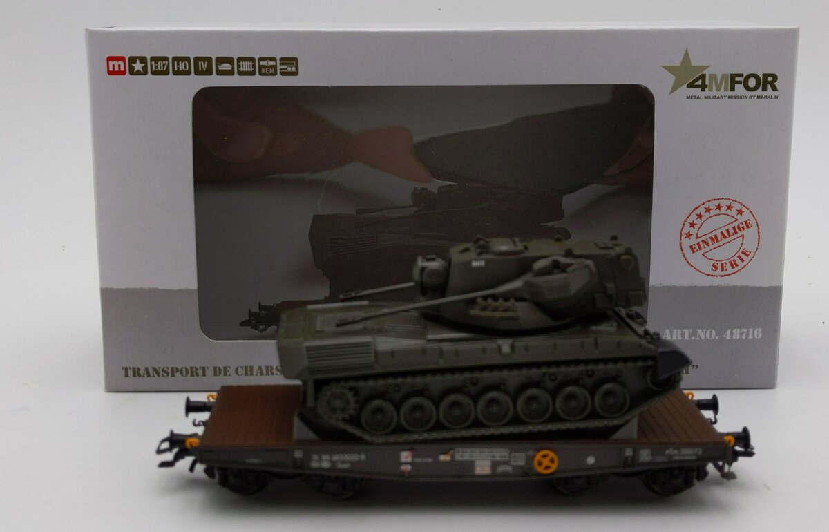 Marklin 48716 HO Scale Belgian Army: Flatcar w/Tank LN/Box