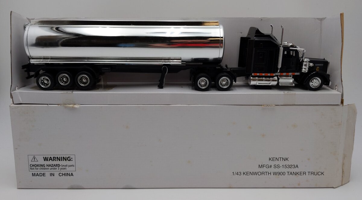 New-Ray 15323 1:43 Black Kenworth W900 Semi Truck W/Tanker Diecast EX/Box