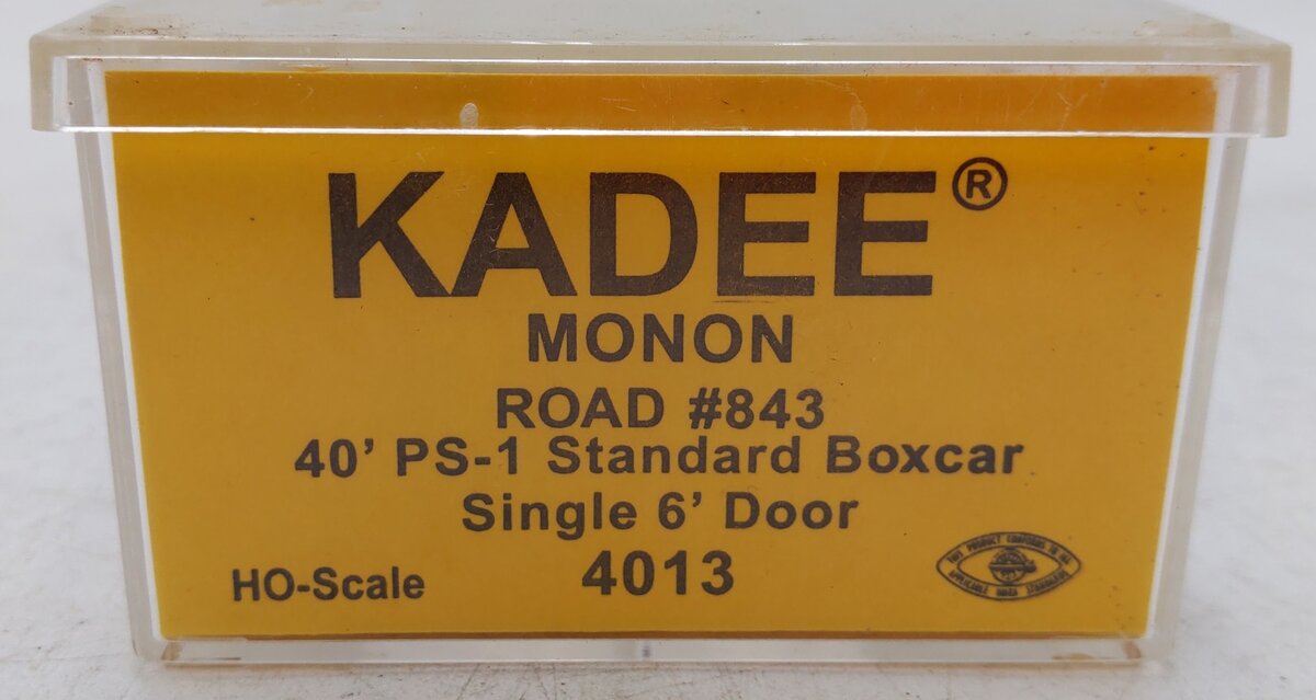 Kadee 4013 HO Scale Monon 40' PS-1 Single 6' Door Boxcar #843 EX/Box