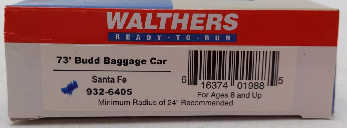 Walthers 932-6405 HO Santa Fe 73' Budd Streamlined Baggage Car EX/Box