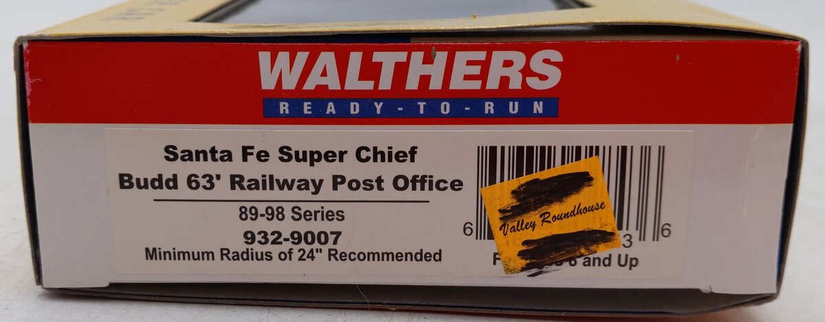 Walthers 932-9007 HO Scale Santa Fe Super Chief Budd 63' Railway Post Office EX/Box