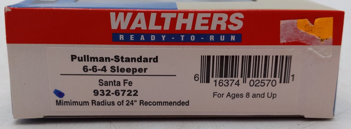 Walthers 932-6722 HO Santa Fe Pullman-Standard 6-6-4 Sleeper Car EX/Box