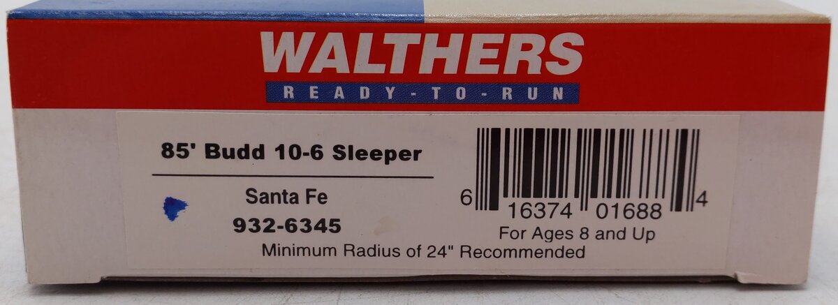 Walthers 932-6345 HO Scale Santa Fe 85' Budd 10-6 Sleeper EX/Box