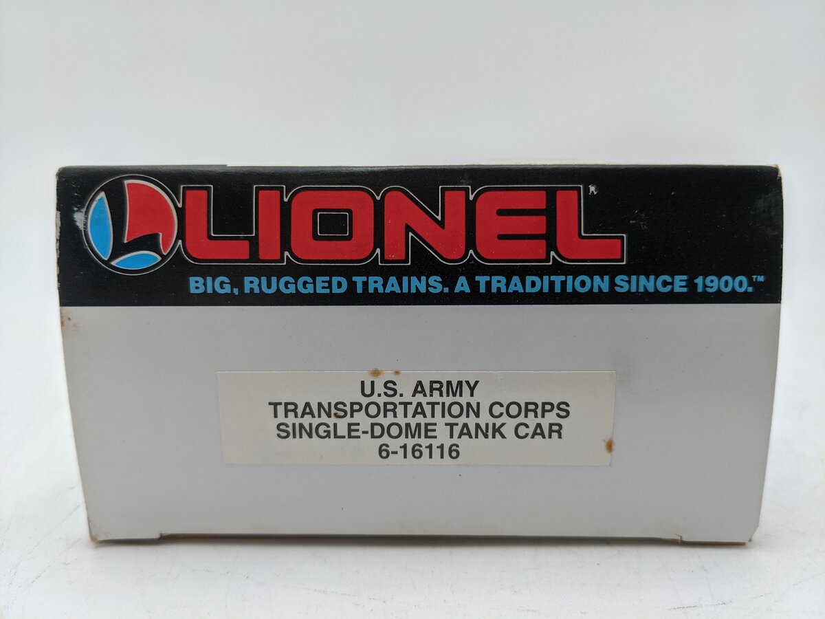 Lionel 6-16116 O Gauge U.S. Army Transportation Corps Single Dome Tank Car VG/Box