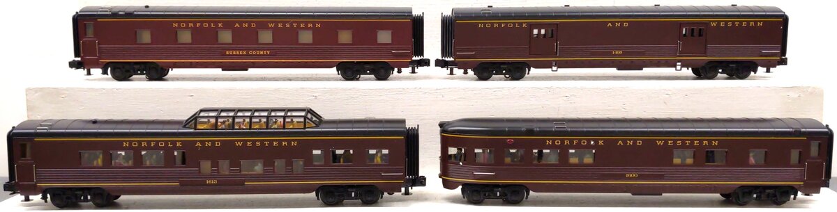 MTH 30-67061 O Norfolk & Western 60' Steamlined ABS Passenger Car Set (Set of 4) LN/Box