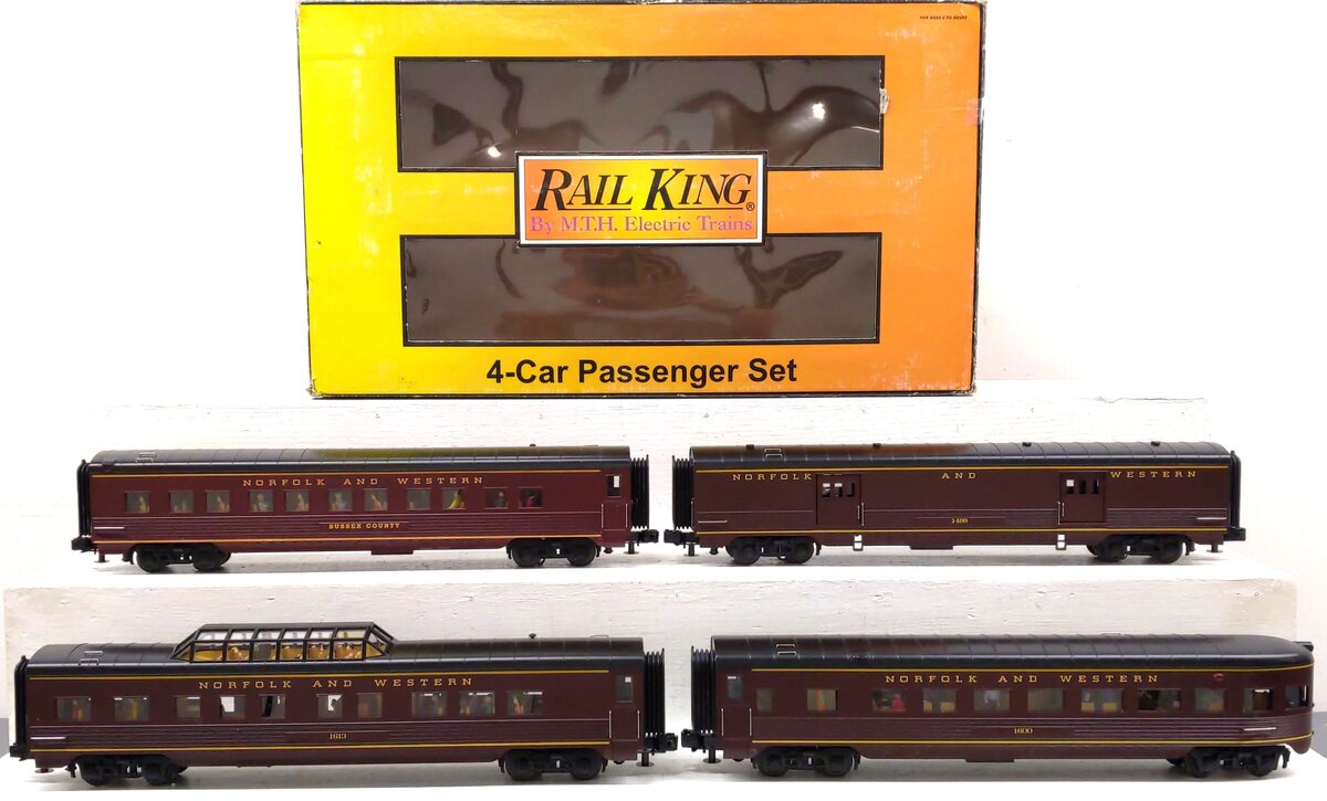 MTH 30-67061 O Norfolk & Western 60' Steamlined ABS Passenger Car Set (Set of 4) LN/Box