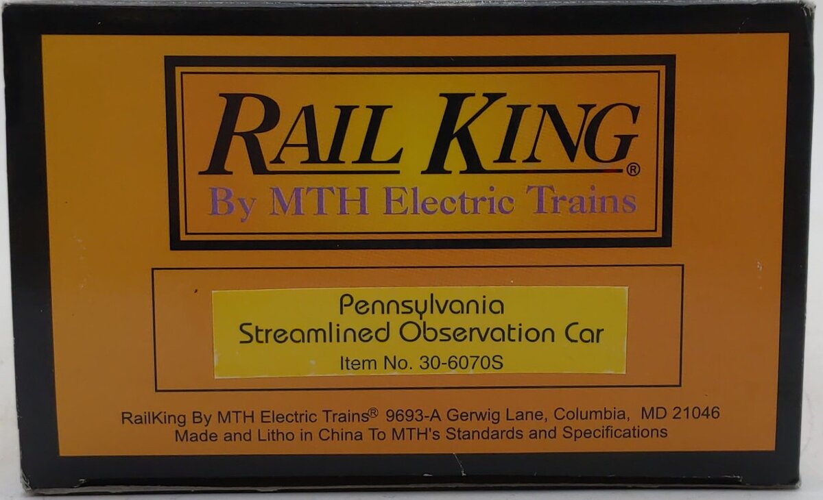 MTH 30-6070S O Pennsylvania Streamlined Observation Car #1126 LN/Box