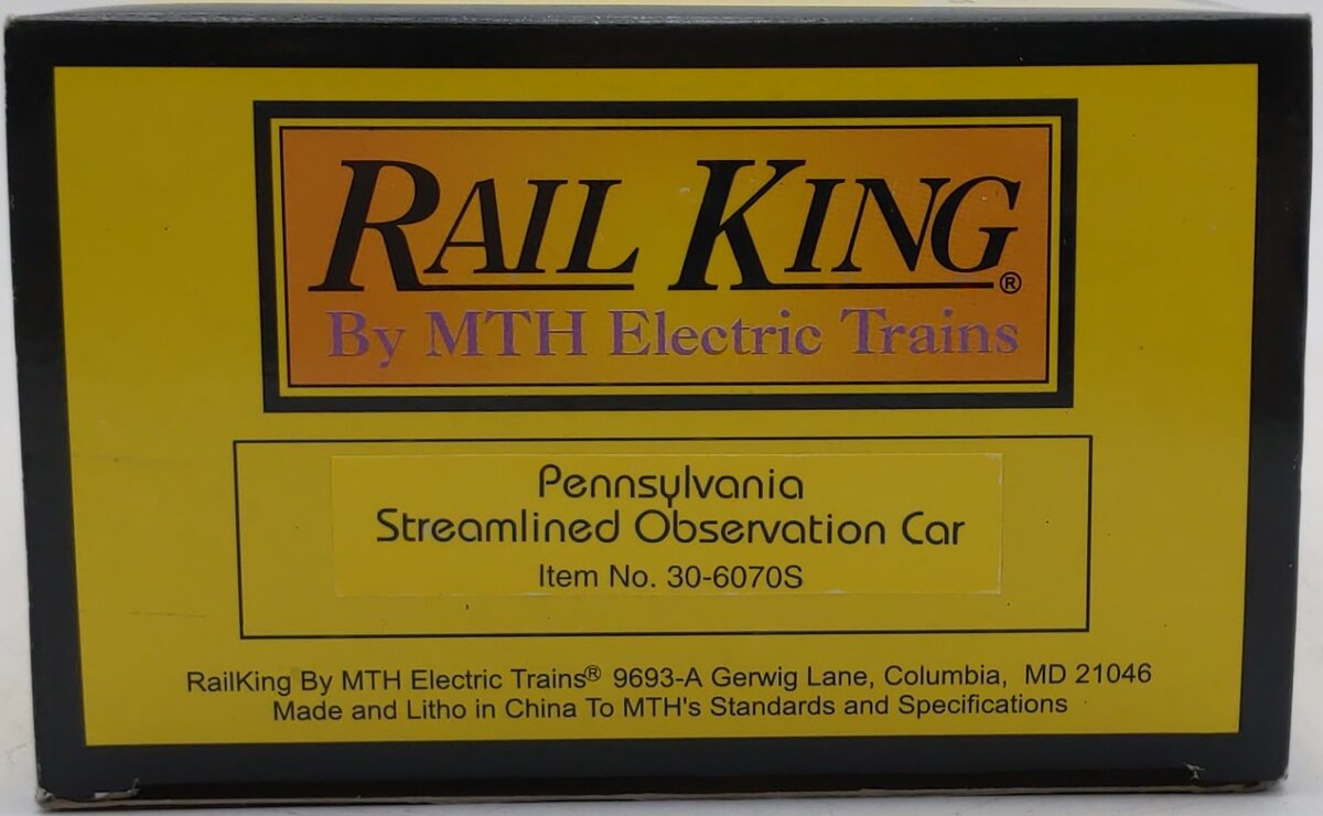 MTH 30-6070S O Pennsylvania Streamlined Observation Car #1126 LN/Box