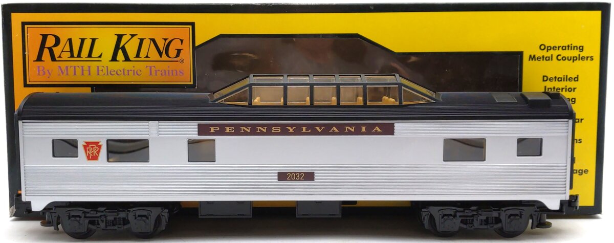 MTH 30-6070S Pennsylvania Streamlined Observation Car #2032 LN/Box