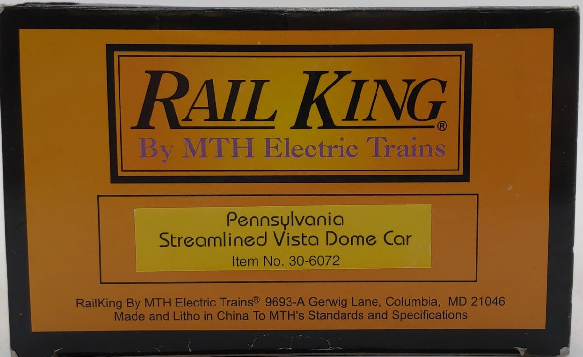 MTH 30-6072 O Gauge Pennsylvania Streamlined Vista Dome Passenger Car #2036 LN/Box