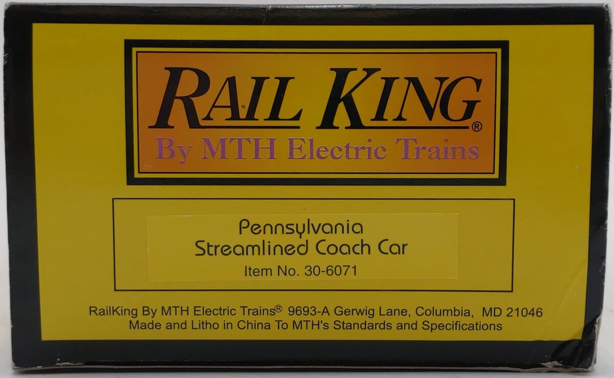 MTH 30-6071 O Gauge Pennsylvania Streamlined Coach Passenger Car #4005 LN/Box