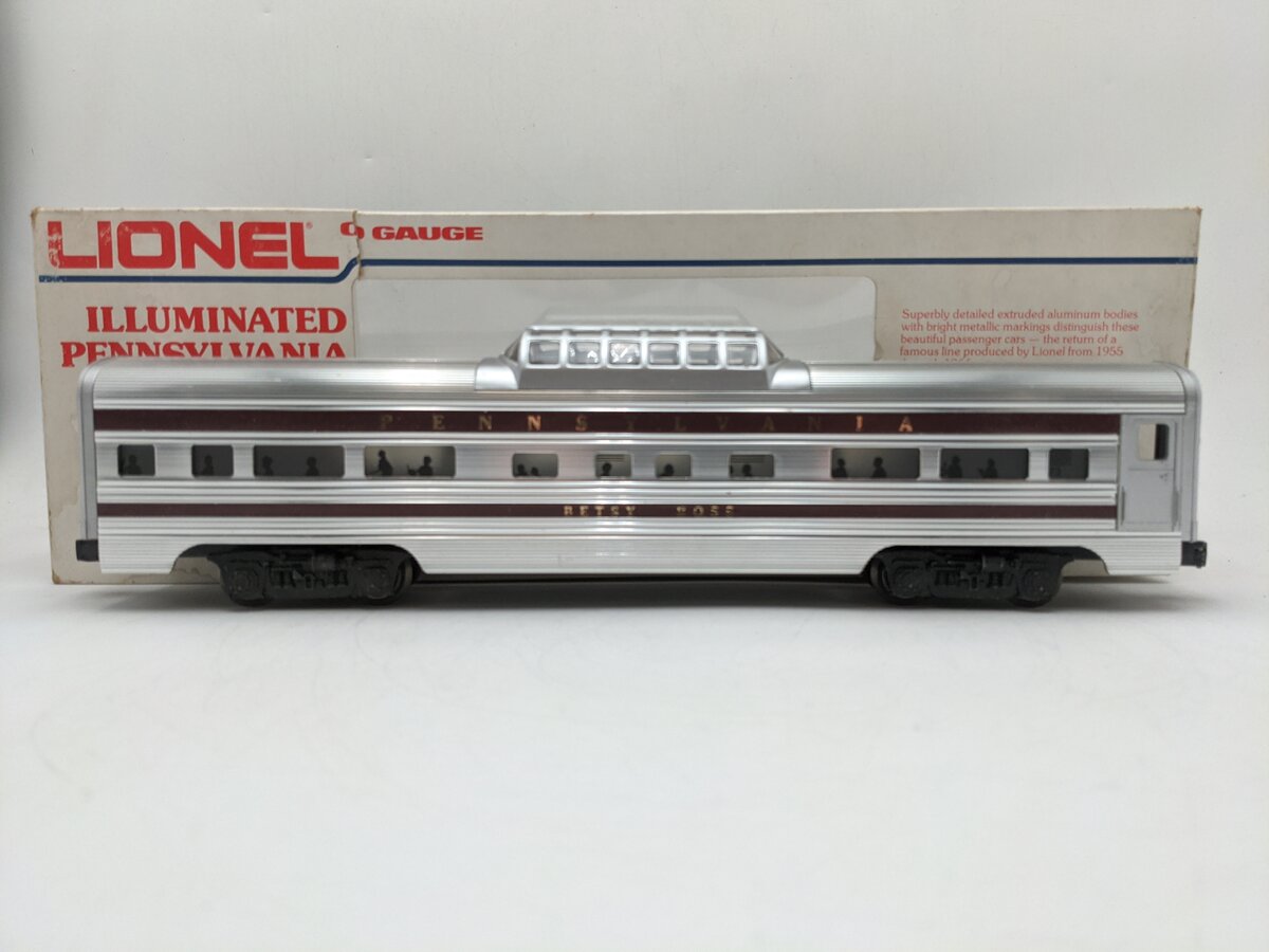 Lionel 6-9573 O Pennsylvania RR "Betsy Ross" Aluminum Vista Dome Passenger Car EX/Box