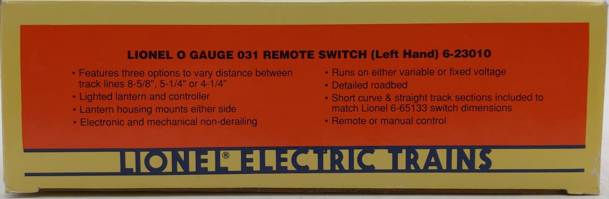 Lionel 6-23010 O-31 Left Hand Remote Control Switch Turnout LN/Box