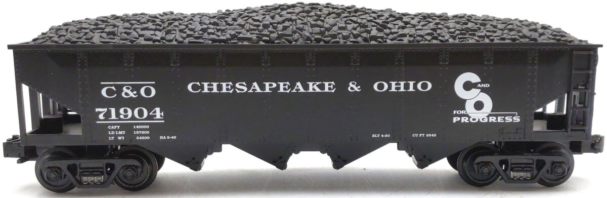 MTH 30-7520 O Gauge Chesapeake & Ohio Quad Hopper w/ Coal Load #71904 LN