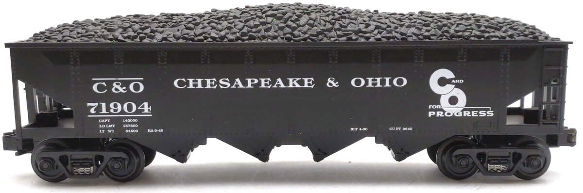MTH 30-7520 O Gauge Chesapeake & Ohio Quad Hopper w/ Coal Load #71904 LN