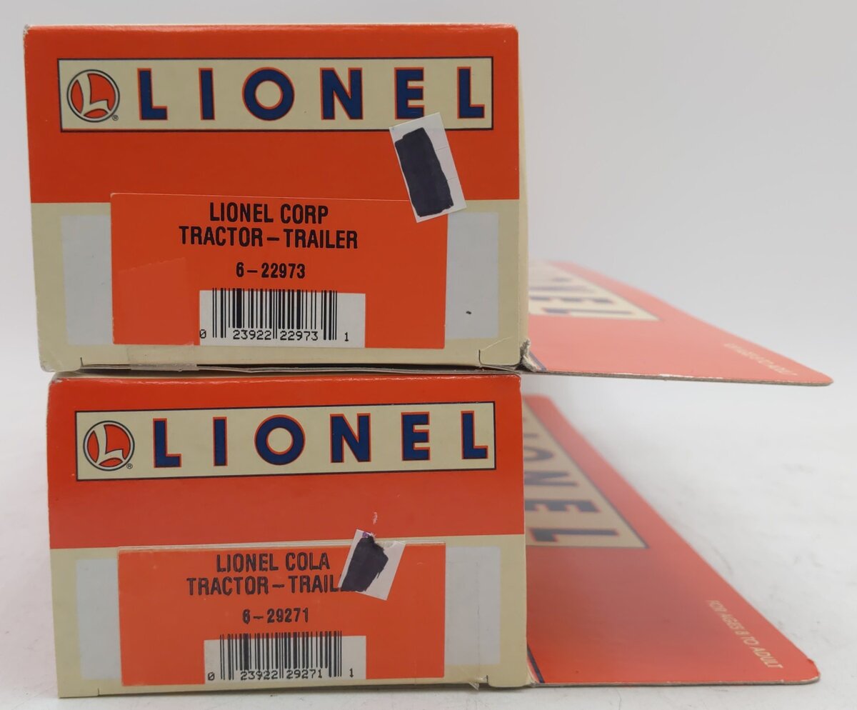 Lionel 6-29271 / 6-22973 O Lionel Diecast Semi-Tractors w/ Trailer #12940 [2] LN/Box