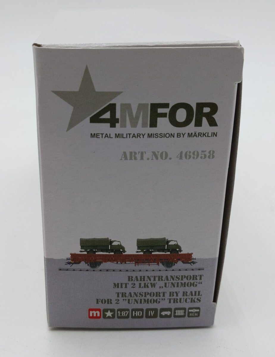 Marklin 46958 GFA: Flatcar w/2 Unimog Trucks LN/Box