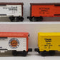 Lionel O Gauge Assorted Reefer and Boxcars: 9860, 9882, 9740, 9869 [4] EX