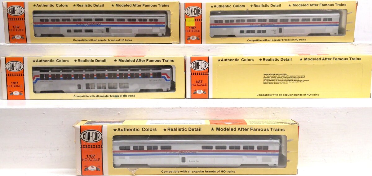 Con-Cor HO Scale Assorted Amtrak Superliner Passenger Cars Kits [5] LN/Box