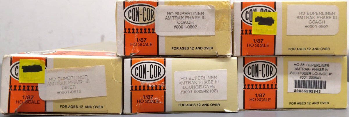 Con-Cor HO Scale Assorted Amtrak Superliner Passenger Cars Kits [5] LN/Box