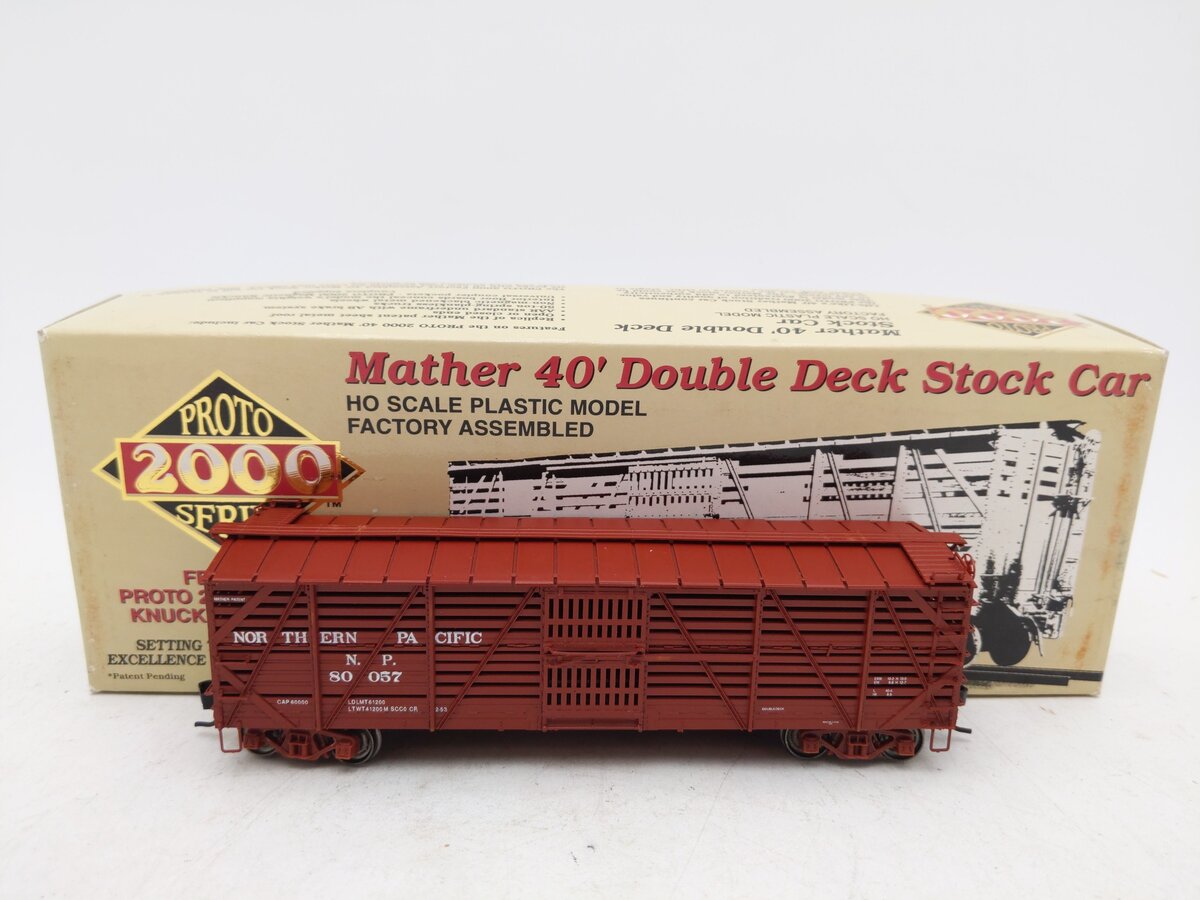 Proto 2000 80057 HO Scale Northern Pacific Mather 40' Double Deck Stock Car EX/Box