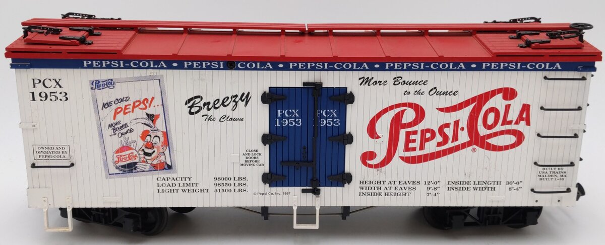USA Trains 16121 G Scale Pepsi-Cola "More Bounce to the Ounce" Reefer Car #1953 VG