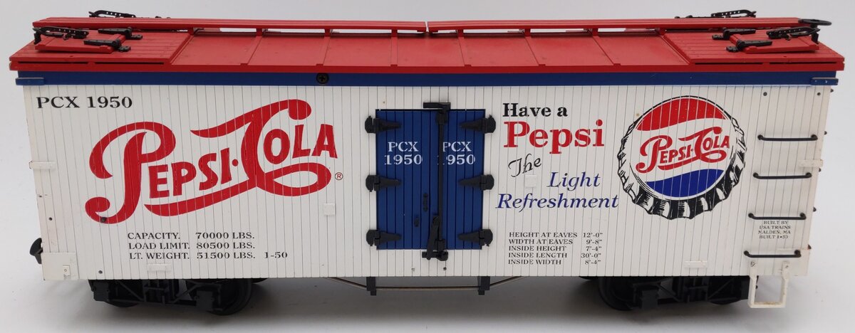 USA Trains R16123 G Scale Pepsi-Cola "Have a Pepsi" Reefer #1950 VG